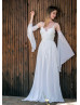 Bell Sleeves Ivory Lace Chiffon Beach Summer Wedding Dress